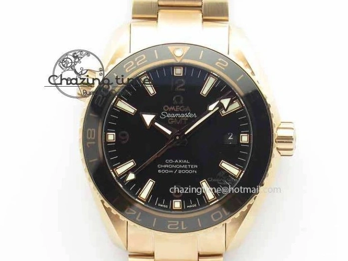 1221 Efficient Planet Ocean GMT 43.5mm RG V6F 1:1 Best Edition Black Dial On RG Bracelet A 8182